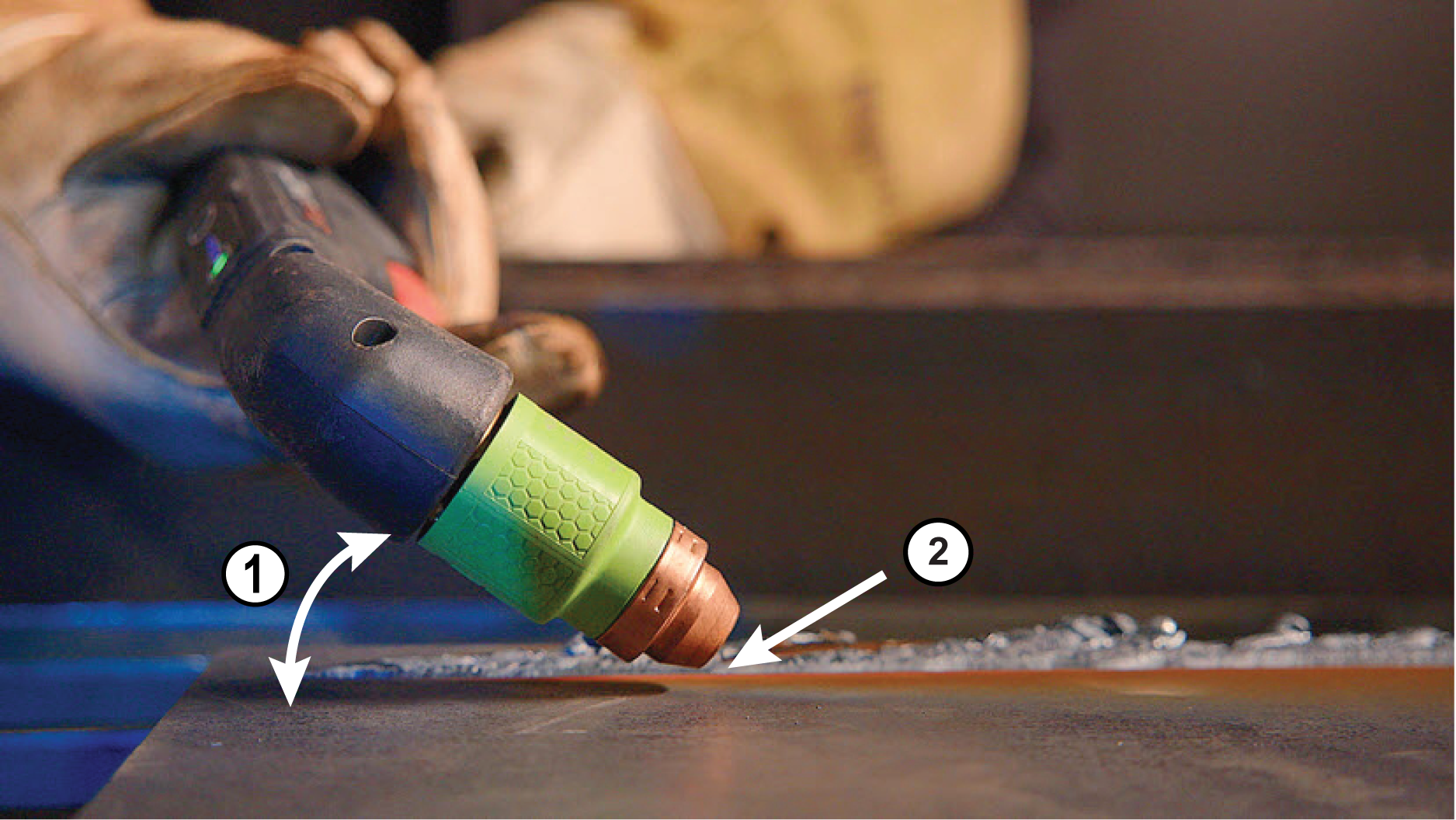 This image shows a torch at a 40° – 45° angle.