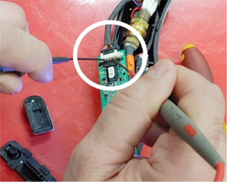 The image shows the pins to test in the torch Printed Circuit Board.