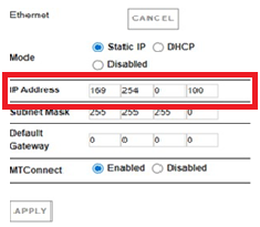 This image shows an example screen with an Internet Protocol address that was acquired through a static Internet Protocol connection.