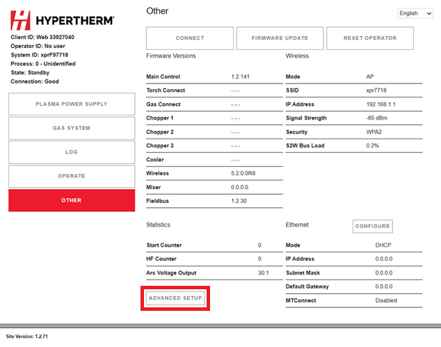 This image shows an example Other screen with a red box around Advanced Setup.