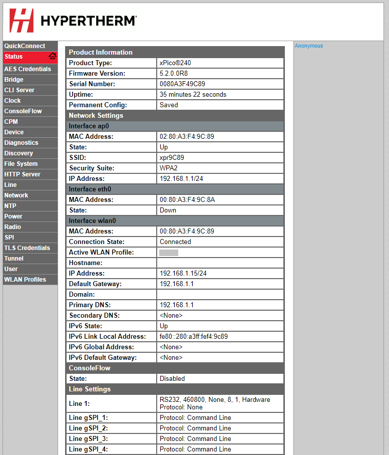 The Interface wlan0 fields on the Status screen.