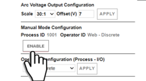 Esta imagen muestra un primer plano de un botón DISABLE (deshabilitar) en la sección Manual Mode Configuration (configuración del modo manual) en una pantalla de ejemplo OTHER (Otro).