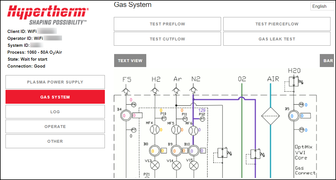 Web 界面中的 GAS LEAK TEST（气体泄漏测试）按钮